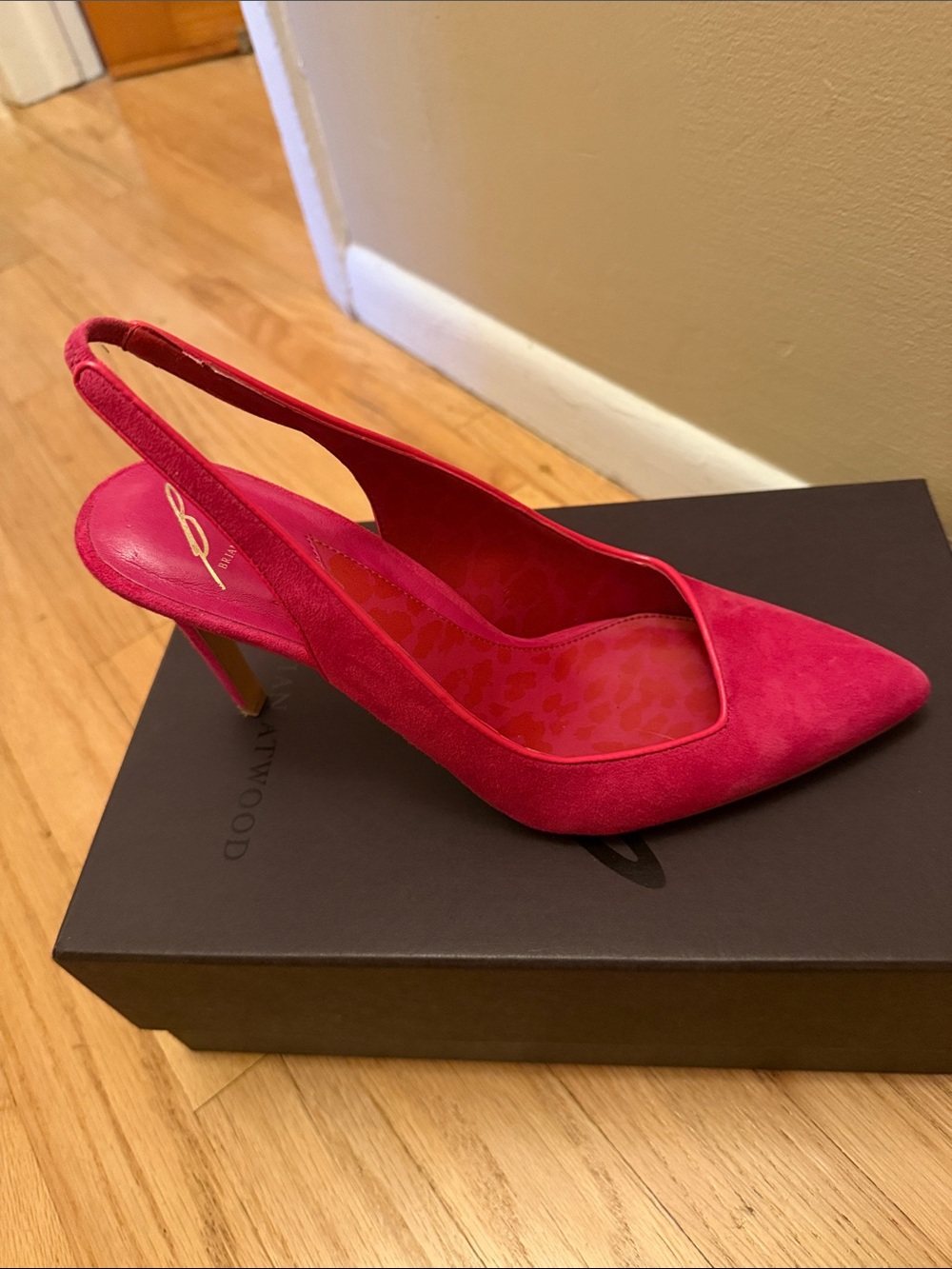 Brian Atwood Pink Suede Slingback Pointed-Toe Heel